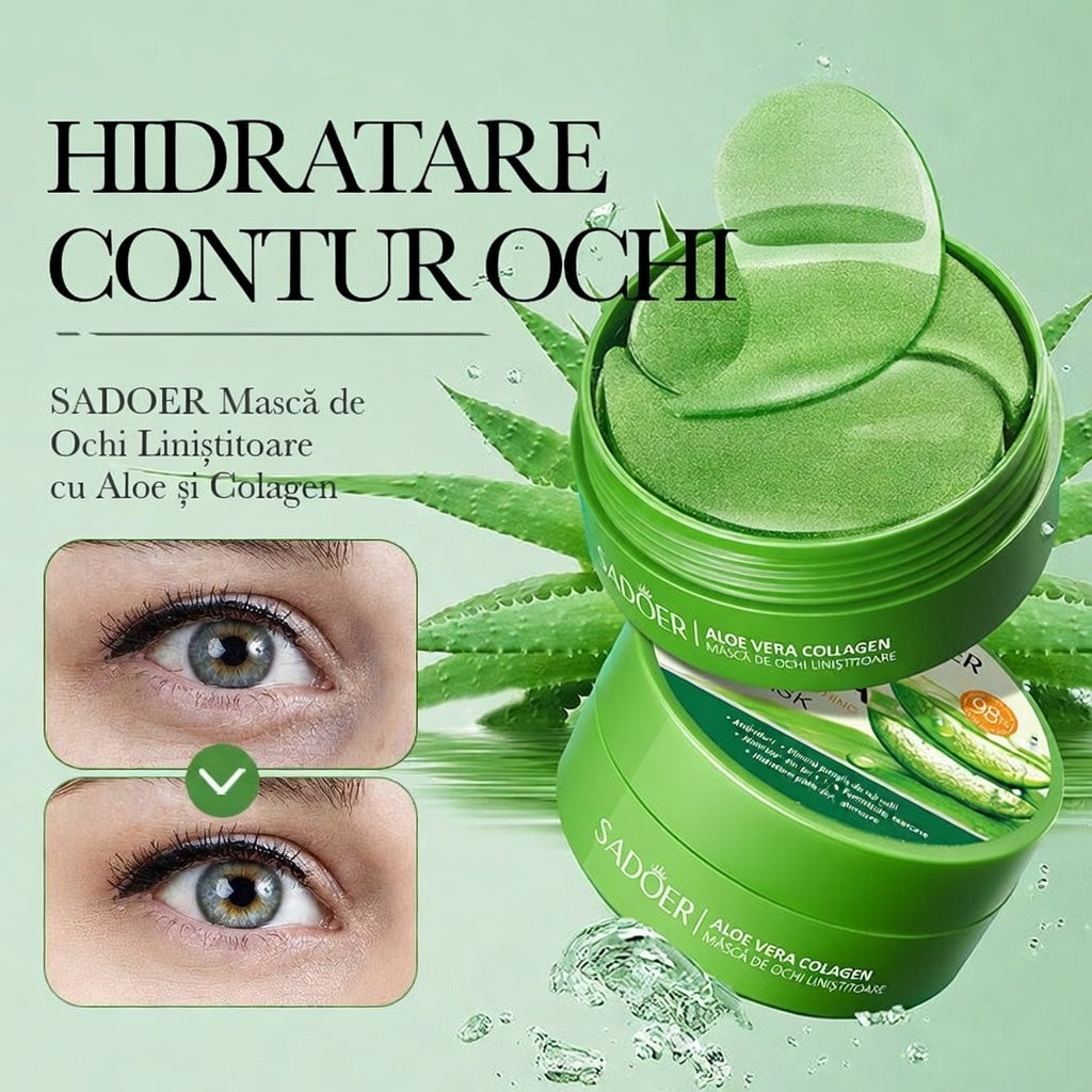 Patch-uri Hidratante pentru Ochi SADOER – Colagen, Aloe Vera, Formula Vegană, 80G